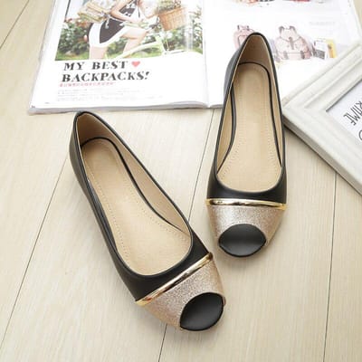 Mode Dames Flats Peep Toe Flats Comfortabele PU Leer Roze Goud Witte Schoenen Vrouw 41 zwart