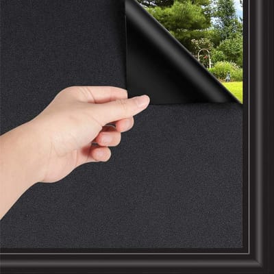 Verduisteringsfolie - Volledig verduisterende raamfolie - Niet-klevend - 2 m × 45 cm - Laat geen resten achter - Verwijderbaar - Ondoorzichtige statische hechting - Privacyglasfolie - Geschikt voor slaapkamers thuis - Zwart