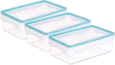 5Five Vershoudbakje TRITON - 3x - deksel met zijklemmen - kunststof - luchtdicht - 20 x 13 x 7 cm - 1200 ml - transparant/blauw