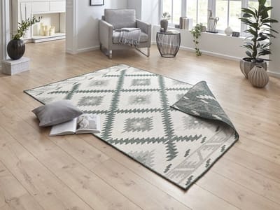 Flycarpets Omkeerbaar Vloerkleed - Binnen & Buitenkleed Malibu- Groen / Creme - 80x350 cm