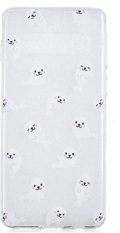 Shop4 - Geschikt voor Samsung Galaxy S10 Plus Hoesje - Zachte Back Case Zeehondjes Transparant