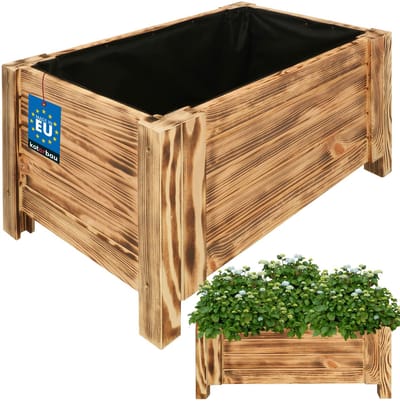 KOTARBAU® Houten Plantenbak, Kiefernhout, 60 x 39 x 30 cm, Rustiek, Houten Bloembak, Plantenbak voor Buiten, met Vlies, voor Tuin, Terras, Balkon