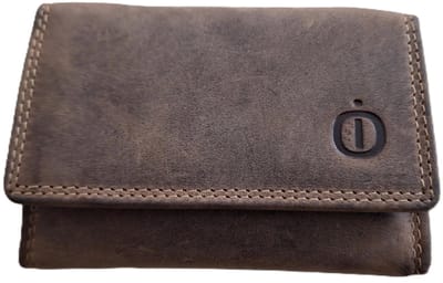 OI Hunter bruin lederen beursje / kleine Hunter bruine portemonnee tweezijdig / compact portemonneetje trifold / anti skim / bruin / 164H