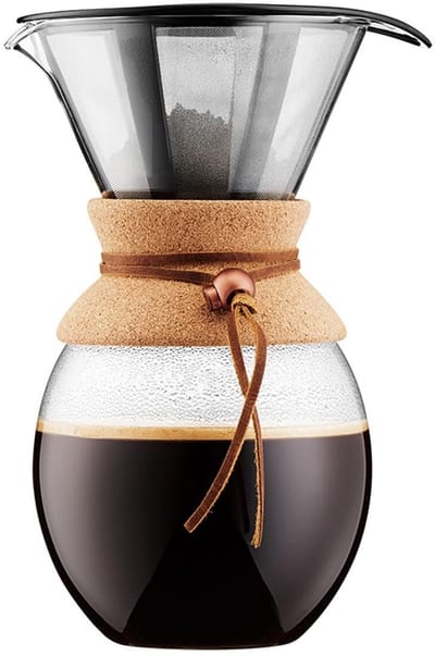 Unyqoos® Stijlvolle glazen koffiemaker met permanente filter en kurken details