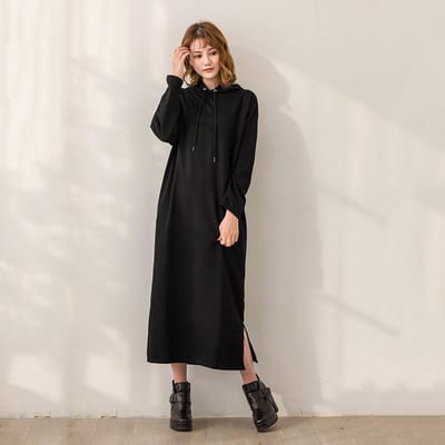 Herfst Winter Oversized Hoodies Dames Elegante Dame Lange Sweatshirts Jurk Effen Losse Korea Casual Vintage Jurk Dames M