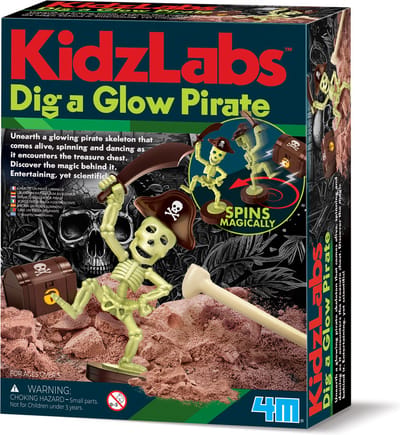4M Opgraafkit Glow In The Dark - Dansende Piraat Met Schatkist - Wetenschap En Spel - KidzLabs - 5 Jaar