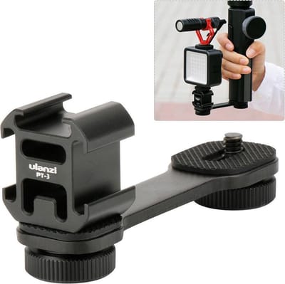 Ulanzi PT-3 Triple Cold Shoe Mount voor Gimbal, Camera en Smartphone Rig - Lichtgewicht - Universeel - Aluminium - Zwart