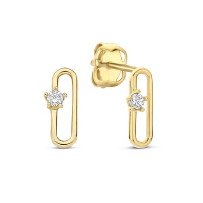 New Bling - 9NBG-0888 - 14K geelgouden Oorknoppen – Schakel met Zirkonia – Dames Oorbellen
