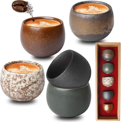 Set van 5 dikke keramische espresso kopjes van 50 ml, ideaal voor espresso, mocha en thee, perfect als cadeau voor koffie- en theeliefhebbers