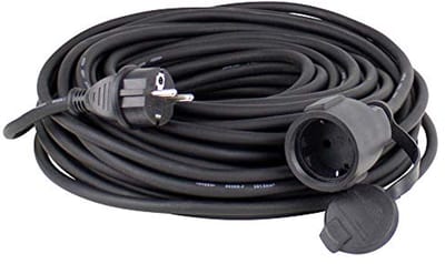 Gummi Verlängerungsleitung 15m H05RR-F 3G1,5 - Verlängerungskabel 230V, 16A, IP44, Zwart