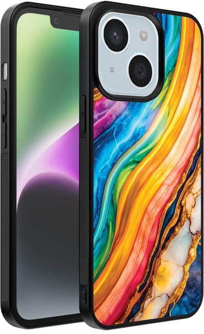 Smartphonica Telefoonhoesje Geschikt voor iPhone 14 met Regenboog Goud Marmer Opdruk - TPU Backcover Case Rainbow Gold Marble Design geschikt voor iPhone 14