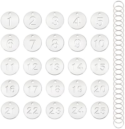 Dailygoods- Sleutelhangers Genummerd 25 Stuks - Roestvrij Staal - Plat/Rond - Sleutel-ID-Tag - Artikelidentificatie - Etiketten - Sleuteltags