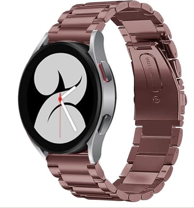 Strap-it Stalen schakel bandje - geschikt voor Samsung Galaxy Watch 7 (40 & 44mm) / Galaxy Watch 6 (Classic) / Galaxy Watch 5 / Watch 5 Pro / Watch 4 (Classic) / Watch FE - Metalen RVS bandje voor Galaxy Watch 4-5-6 alle varianten - brons-bruin