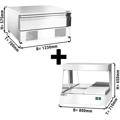 GGM Gastro Tiefkühl-/Kühlunterbau-Kombination - 1230mm - 1 Schublade - 3x GN 1/1 inkl. Pommeswärmer Zilver