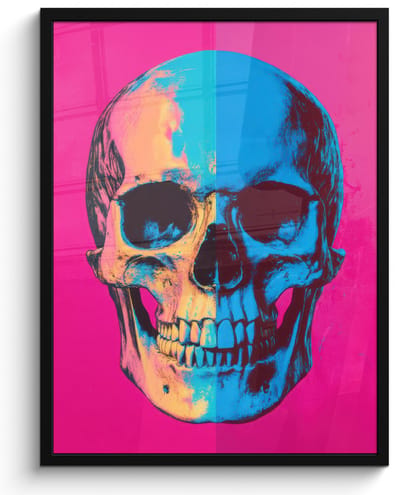 Poster in lijst - Fotolijst 60x80 cm - Posters - Neon - Blauw - Pop-art - Schedel - Posterlijst zwart - Decoratie - Wanddecoratie woonkamer - Muurdecoratie slaapkamer