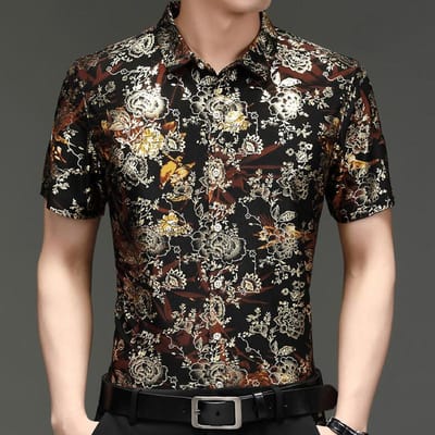 Heren Kortmouwig Bloemenhemd Zomer Dunne Kleding voor Vader op Middelbare Leeftijd Bronzing Halve Mouw Strijkloos Hemd Heren 2XL black