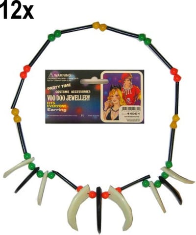12x Plastic indianenketting kralen + tanden PXP Partyxplosion -