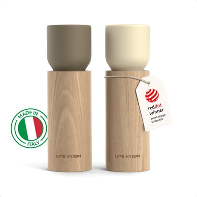 LARS NYSØM LARS NYSØM Houten Zout- en Pepermolen Set - Handmatige Zout en Peper Molens met Verstelbaar Keramisch Mechanisme - Elegante Beukenhouten Molen voor Keuken of Tafel (Taupe Brown/Almond Beige)