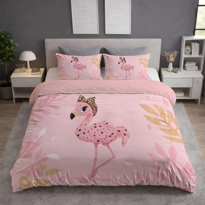Housse de couette Flamant Rose Animal Tropical Ensemble de literie Housse de couette Florale Pour Filles Enfants Femmes Décor de Chambre à Coucher Housse de couvre-lit 100x135cm 2pcs&Duvet Cover gray