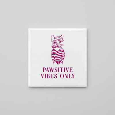 Keramische Tegel “Pawsitive Vibes Only” met Hond Illustratie – Motiverende Wanddecoratie – 15 x 15 cm
