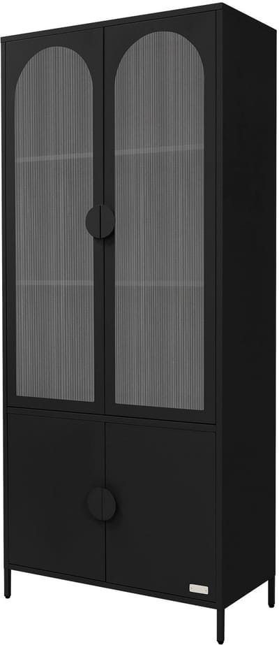 Vitrinekast 80x185x40 cm zwart met 4 opbergvakken & 4 deuren Vitrinekast van staal ML design