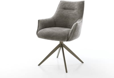 Eetkamerstoel Alja-Flex met armleuning kruisframe breed afwerking met titanium bouclé zacht mud 360° draaibaar rocker-functie pocketveer kern