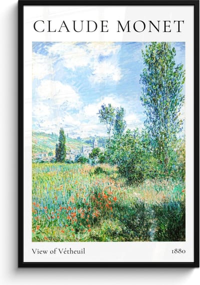 Poster in lijst - Fotolijst 80x120 cm - Posters - Claude Monet - View of Vétheuil - Kunst - Oude meesters - Posterlijst zwart - Decoratie - Wanddecoratie woonkamer - Muurdecoratie slaapkamer
