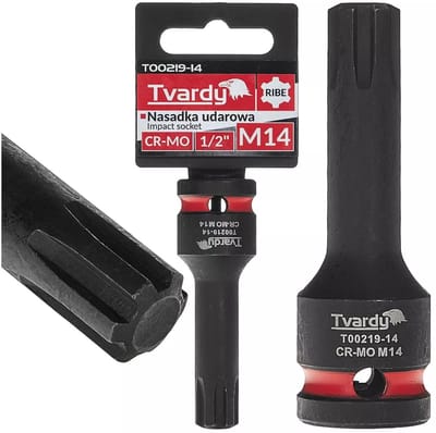 Tvardy Slagdop ribe M14 - chroom-molybdeenstaal - voor slagmoersleutels - aandrijving 12,7 mm - zwart - auto- en machinebouw