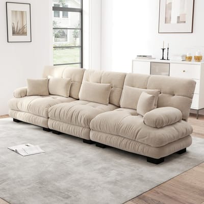 Wishdor - Modulaire Bank - Diepe Zitting En Ronde Armleuningen - Vintage Stijl - Voor Woonkamer Of Kantoor - Chenille - Lichtbruin
