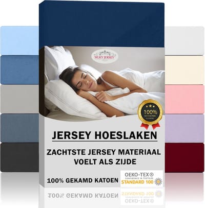 Silky Jersey  Zijdezachte Jersey Hoeslaken Strijkvrij 100% Gekamd Katoen - 90x200+30 cm  Marine Blauw