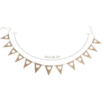 Bannière Vintage Cœur d'Amour Rustique Jute Drapeaux Fanion Bannière pour Fête de Jardin Noël Anniversaire Mariage Festival Décoration beige