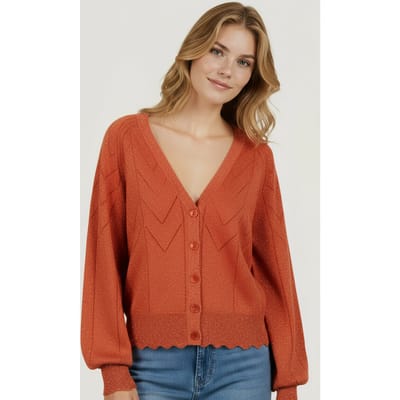 EsQualo Cardigan Lurex Rust Maat: S | Lichte Jassen Outlet | Dames | Oranje