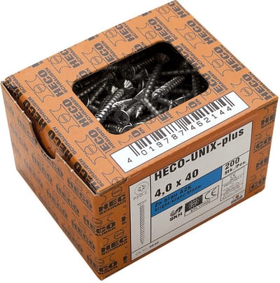 Heco 30140441 Unix-plus Spaanplaatschroef - Staal - Verzinkt - Verzonken - Voldraad - Pozidriv - PZ2 - 4 x 60mm (200st)