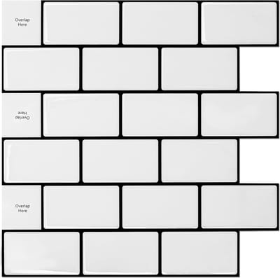 Tegelstickers, plaktegels, tegels, 10 stuks, tegelfolie, spatbescherming, keukenachterwand, 3D-zelfklevende wandtegels, keuken, badkamer, 30 x 30 cm, wit met zwarte voegmortel