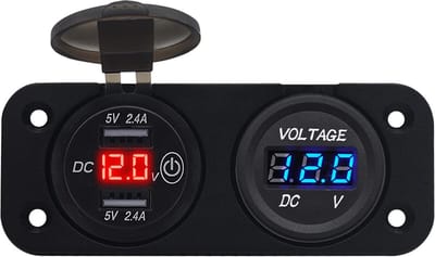 ProRide 12V USB Autolader 2 Poorten Inbouw met Schakelaar/Voltmeter - 5V/2.4A - Tweevoudig inbouw paneel - Rood