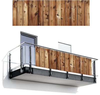 Balkonscherm 300x100 cm - Balkonposter Hout - Planken - Bruin - Balkon scherm decoratie - Balkonschermen - Balkondoek zonnescherm
