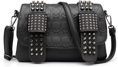 Stijlvolle Gothic Punk Schoudertas met Skull en Studs - PU Leer Handtas voor Vrouwen, Zwart, One Size, Perfect voor Festivals en Avondjes Uit