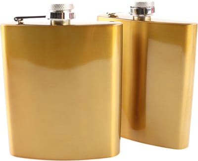 HIXA Heupfles - Goud - 2 Stuks - Flacon - Veldfles - RVS - Drinkfles - Platvink - Zakflacon Heupflacon - 200ml - GOLDY