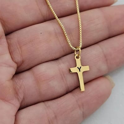 Gegraveerd 26 Initiale Letter Kruis Hanger Ketting Voor Jongens Meisjes Verguld Roestvrij Staal Kinder Sieraden brown