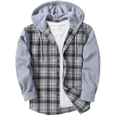 Geruit Herenshirt Contrastkleur Lange Mouw Vest met Capuchon 3XL gray