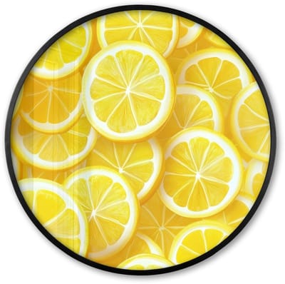 Poster in lijst Rond - Fotolijst 60x60 cm - Posters - Citroenen - Geel - Zomers - levendig - Ronde posterlijst zwart - Decoratie - Wanddecoratie woonkamer - Muurdecoratie slaapkamer