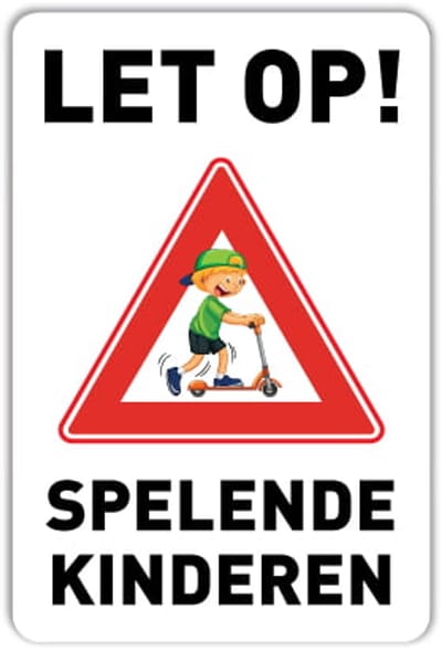 Bord Let op spelende kinderen - Weerbestendig Aluminium - 30x45 cm - Bevestiging: Zonder bevestiging (alleen het bord)