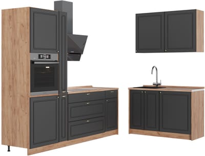 Vicco Keuken Fame-Line, Anthrazit-Gold Landhaus/Goudkleurig Eiken, 220 x 120 cm, WB Eik