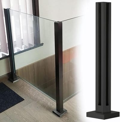 Glazen Balustrade Paal - RVS Reling - Veilige Afscheiding - Hoekpaal Ontwerp - 85cm Hoog - Zwart