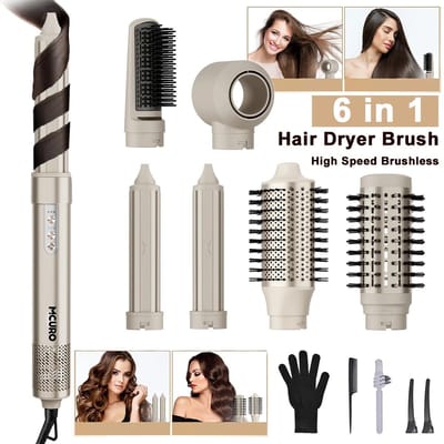 Seth Select Heteluchtborstel, Föhnborstel, Airstyler, 6-in-1 multi-haarstyler, Föhn met 3 temperaturen, Sneldrogend en styler met negatieve ionen, Grijs