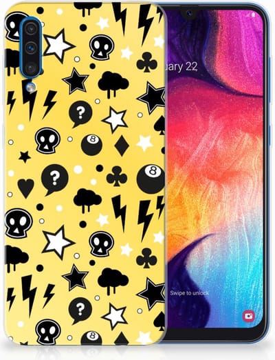 Back Cover voor Silicone Back Case Samsung Galaxy A50 Punk Geel