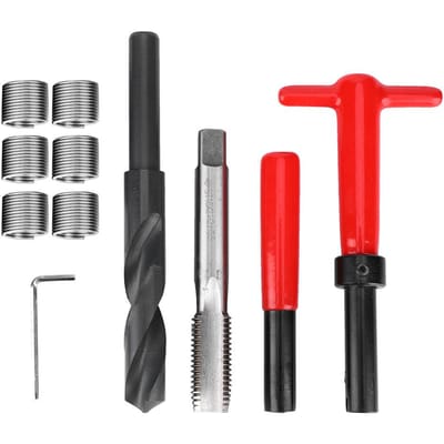 11-delige Draadreparatieset Roestvrij Staal Gedraaide Boor Tap Sleutel Draadinzetgereedschap M16x2 red