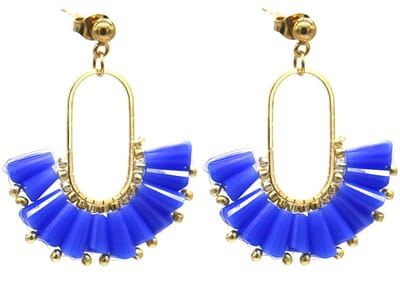 Oorbellen met Waaier - RVS - 3,5 cm - Goudkleurig en Blauw
