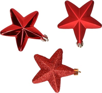 Decoris kersthanger sterren - 6x st - rood - 7 cm - kunststof - kerstornamenten - kerstversiering