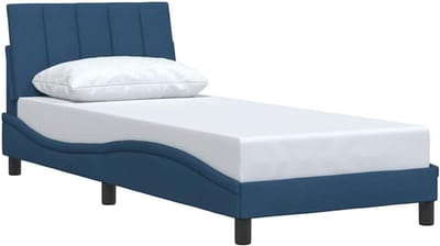 Bedframe - Eenpersoonsbed - Goede nachtrust - Met hoofdbordkussen - 90x190 cm - Blauw